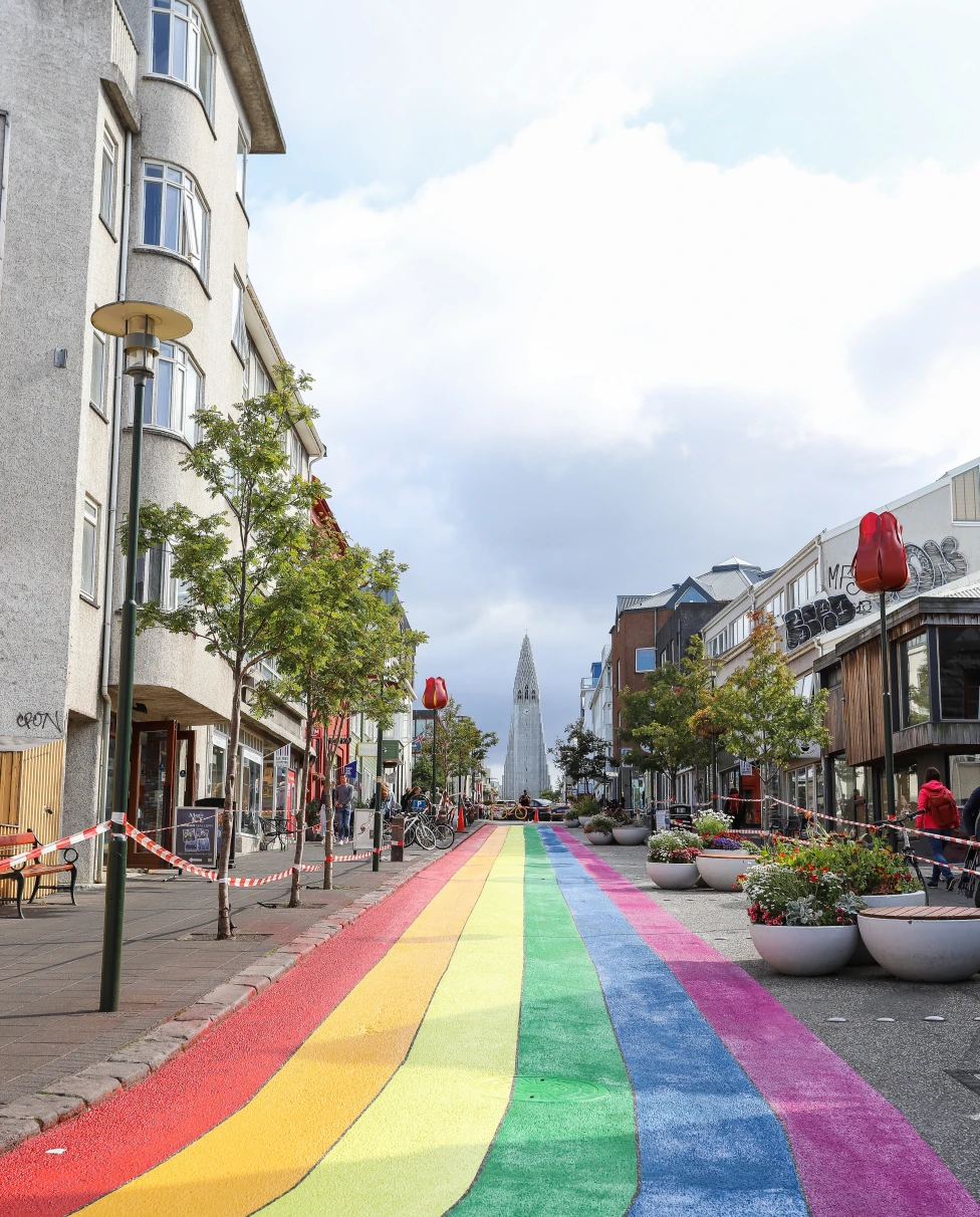 Rainbow road in Reykjavík, Iceland