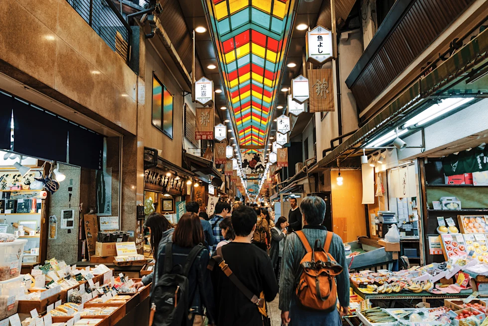 Japanese market with streetfood and people.