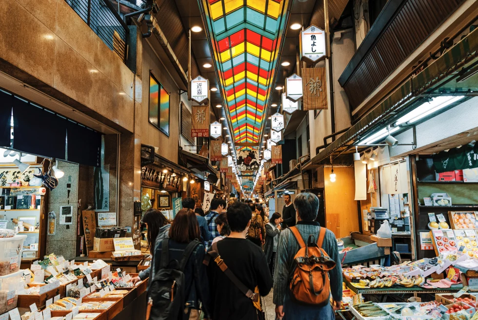 Japanese market with streetfood and people. 