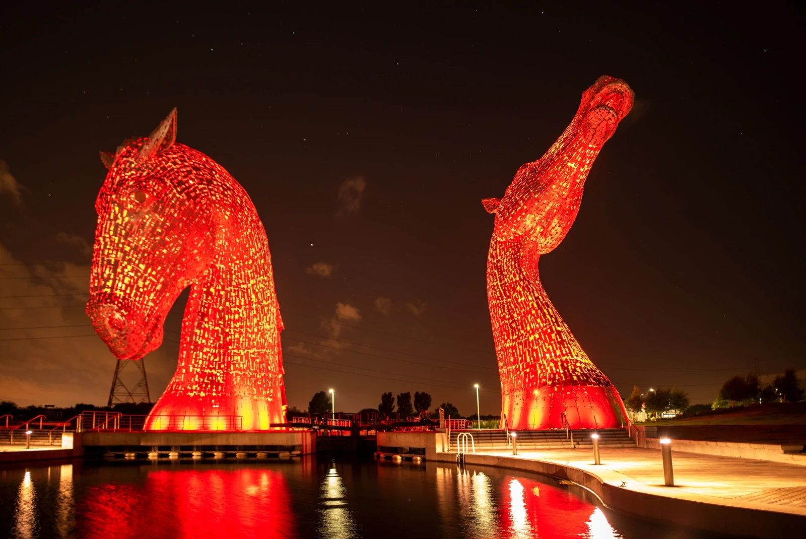 Night time at The Kelpies.