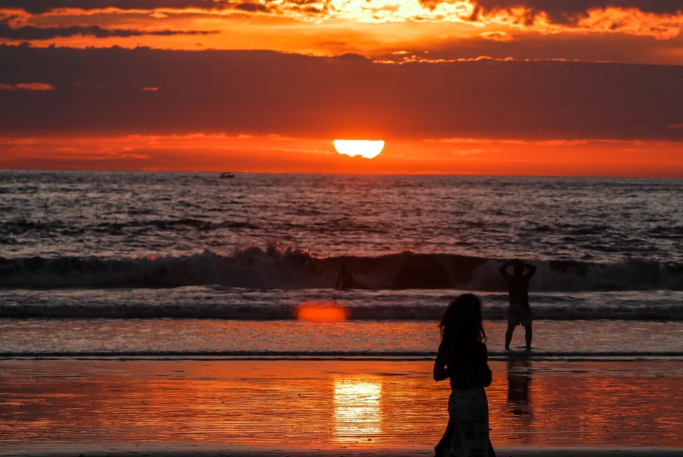 bright orange sunset on the beach