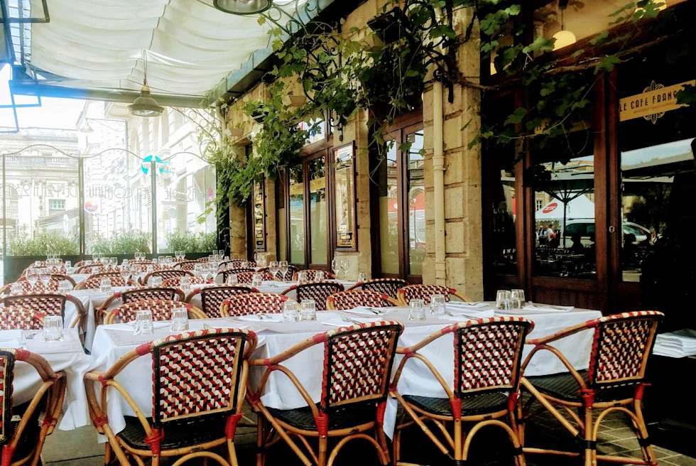 White tablecloth on tables at restaurant