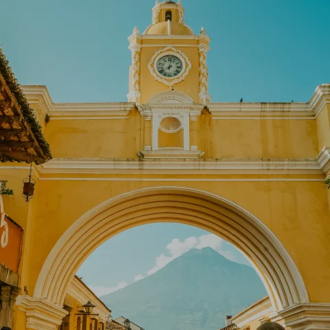 Yellow archway in downtown Antigua, Guatemala