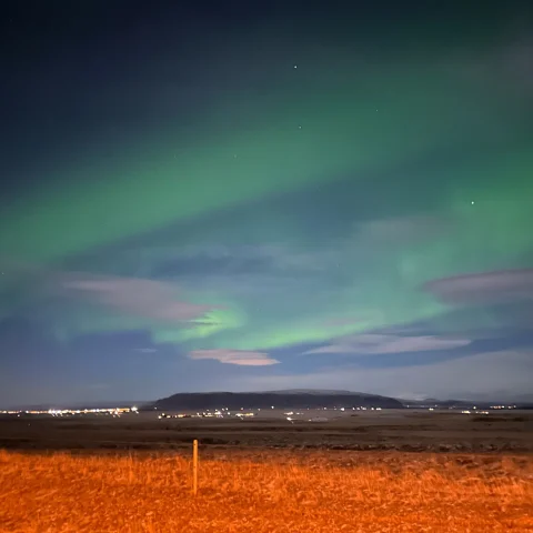 View of northern lights in Iceland