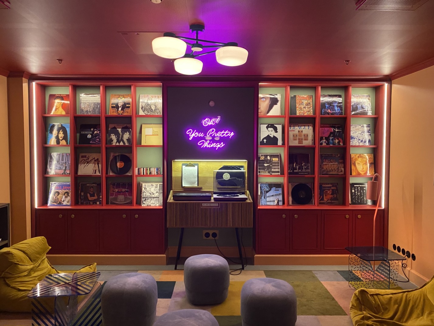 Funky decorated record room at 25Hrs Hotel in Copenhagen.