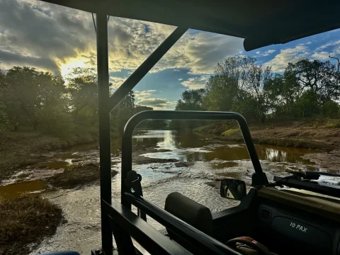 Crossing the Zambezi River on our evening game drive.