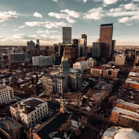 A view of the Denver skyline from above.