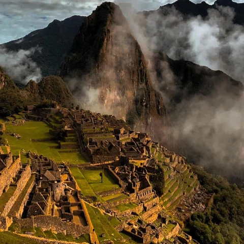 Cloudy day in ancient ruins in Machu Picchu.