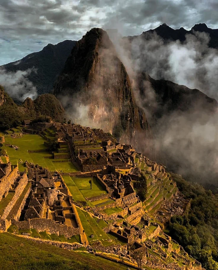 Cloudy day in ancient ruins in Machu Picchu.