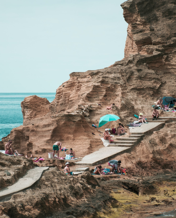 Tourists climb the stairs on São Miguel Island in Azores, Portugal