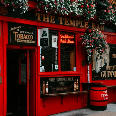 Red Guiness Temple Bar in Ireland. 