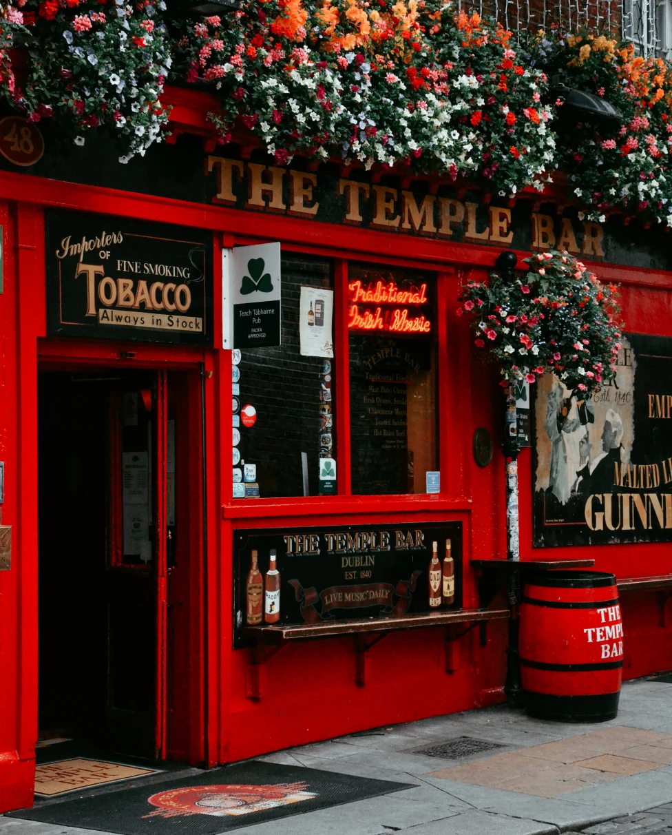 Red Guiness Temple Bar in Ireland. 