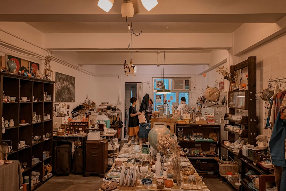 small store covered in glassware and pottery