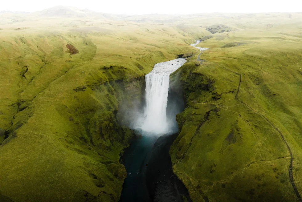 Waterfall in a green valley.