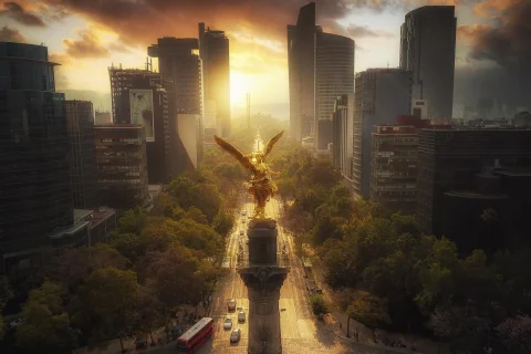 Golden winged statue in Mexico City. 