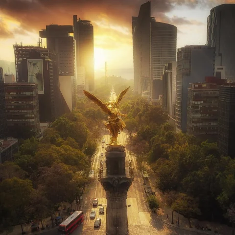 Golden winged statue in Mexico City. 
