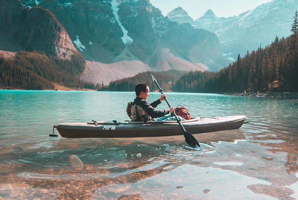 Boating on a blue lake in Canada.
