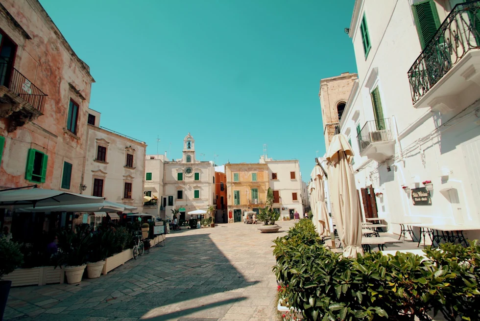 town square with turquoise sky