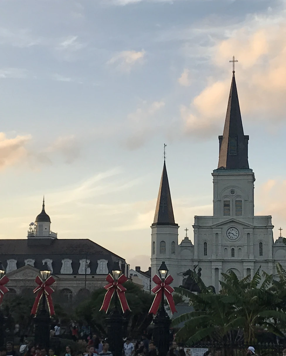 A view of a castle under a cloudy blue sky in New Orleans, Louisiana