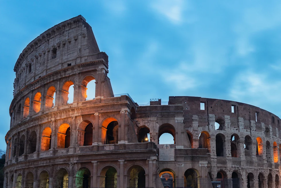 The Colosseum at night in Rome.