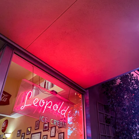 A pink ice cream parlor in Savannah. 