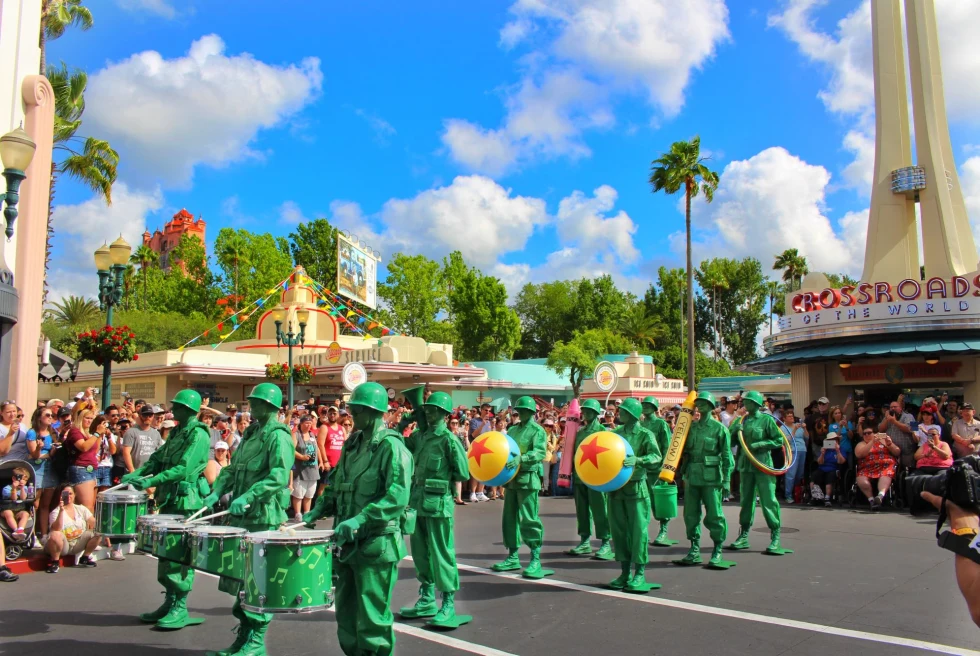green army men marching in a parade