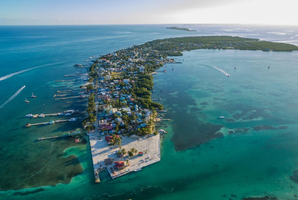 Aerial view of one of the islands in Belize. 