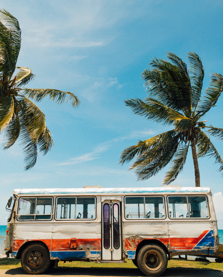 Colorful bus on the beach in Jamaica