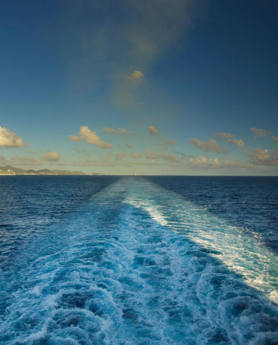 wake of a cruise ship through in the ocean