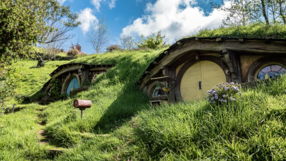 Lord of the rings style grass covered cabins. 
