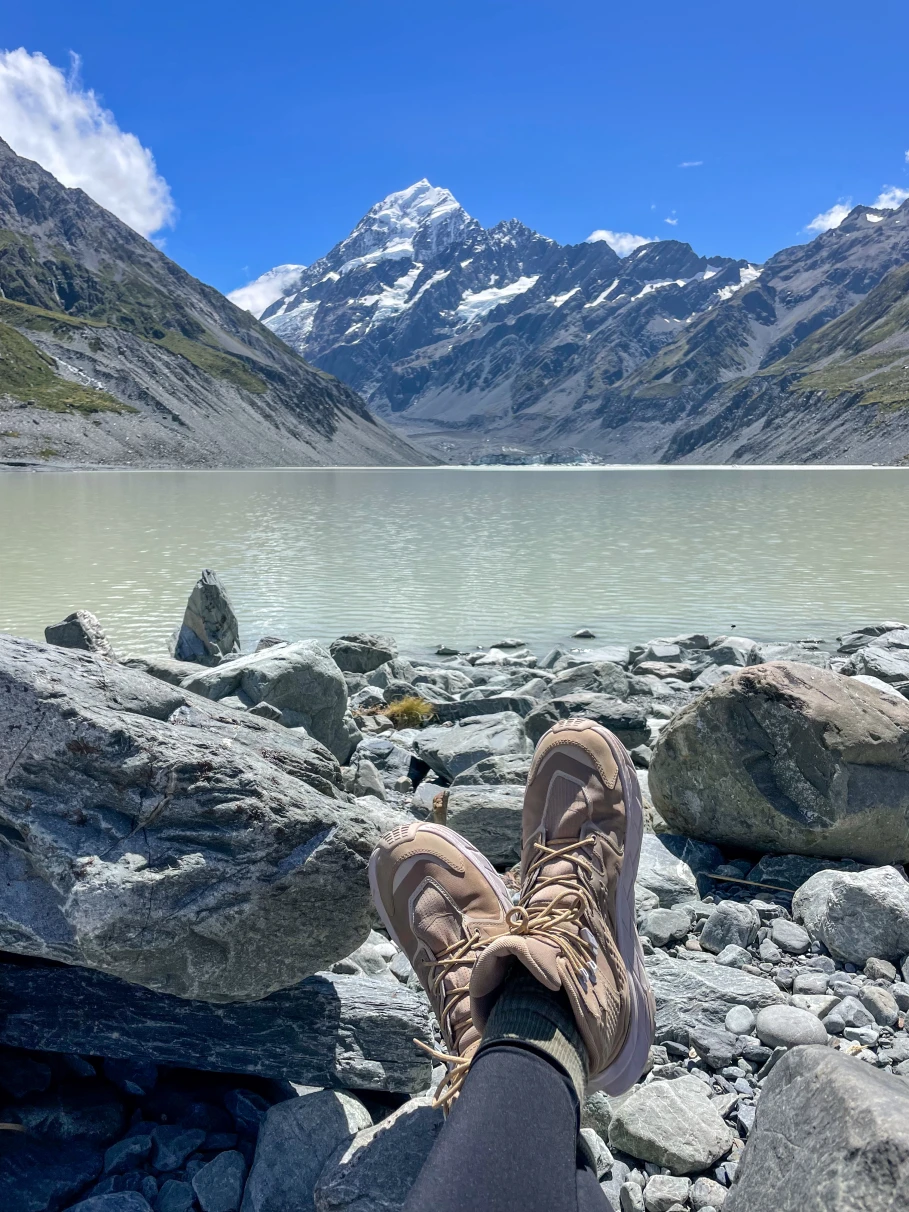 Enjoy the view after a hike at The Hooker Valley Track in Aoraki/Mount Cook National Park.