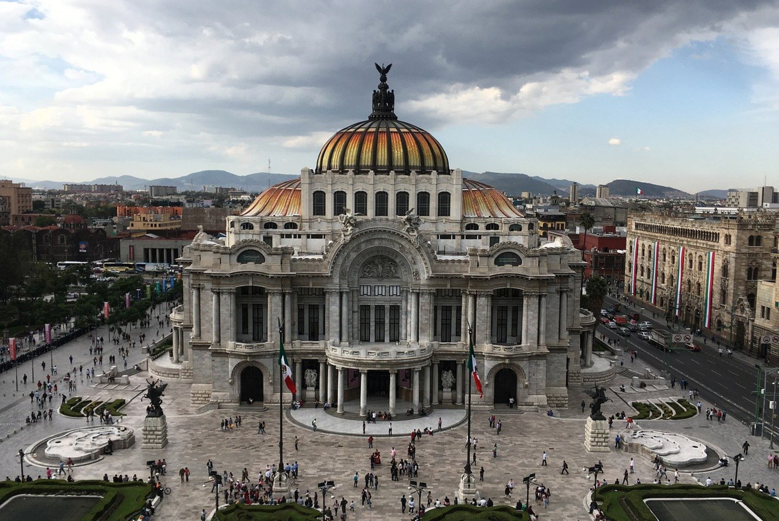 Birds eye view of the art museum The Palacio de Bellas Artes in Mexico City.