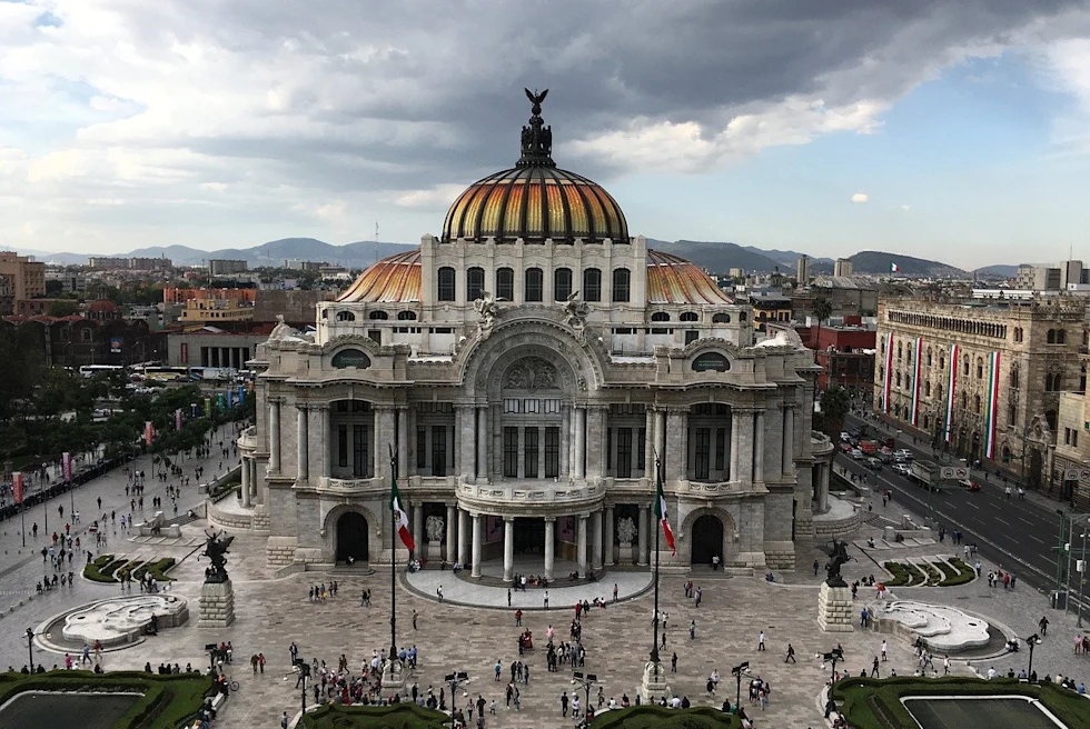 Birds eye view of the art museum The Palacio de Bellas Artes in Mexico City.