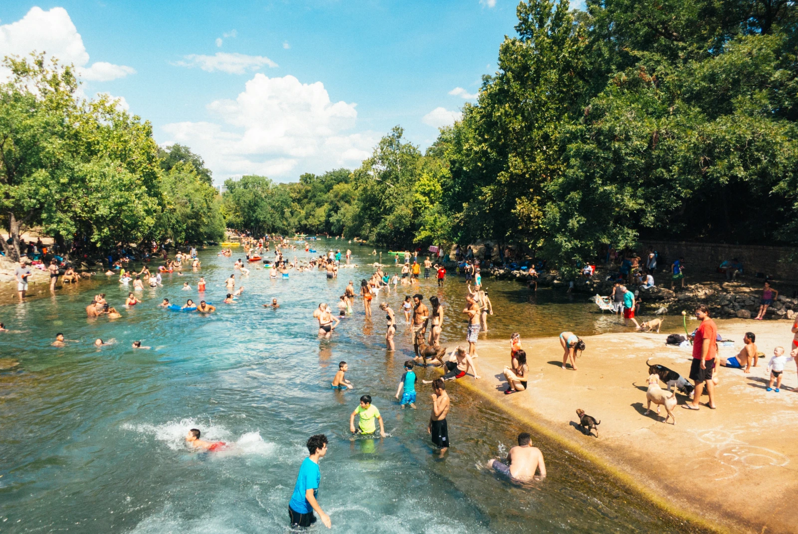 People swimming in the Barton Springs Pool in Austin, Texas