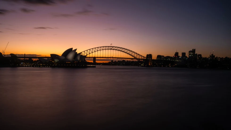 Warm winter dusk colors on Sydney harbor.