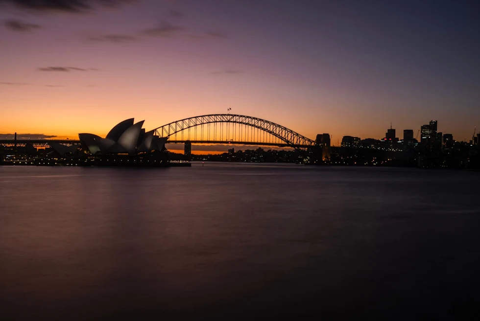 Warm winter dusk colors on Sydney harbor.