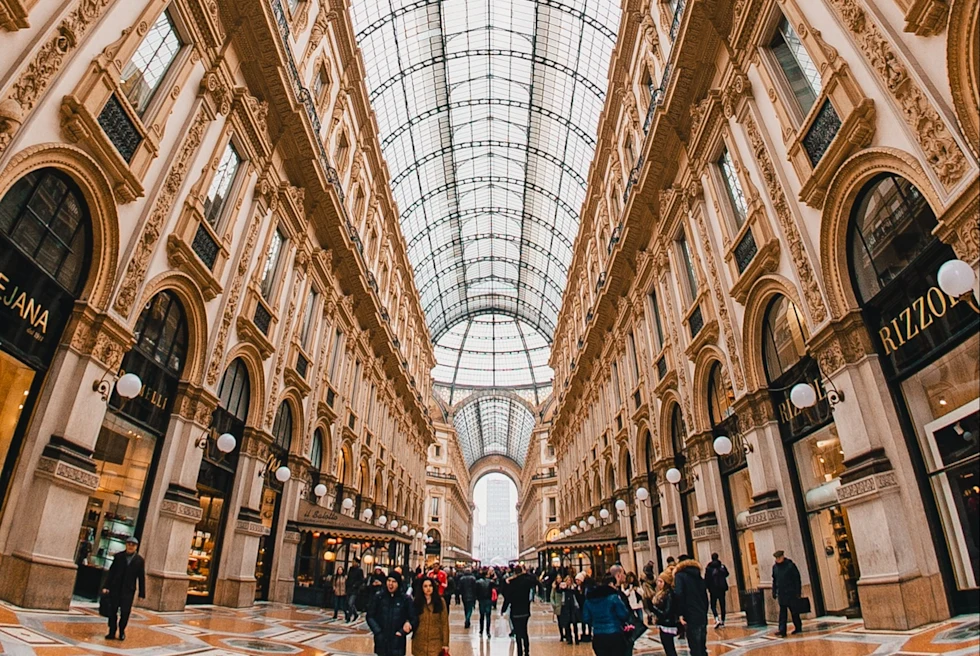 People inside a golden building.