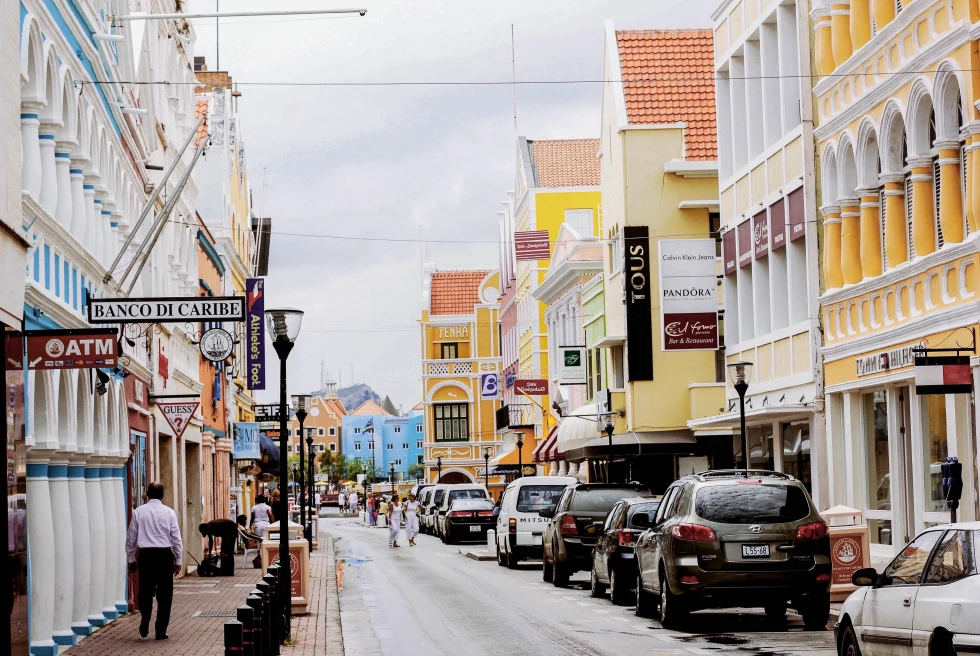 View of street in downtown Willemstad in Curacao