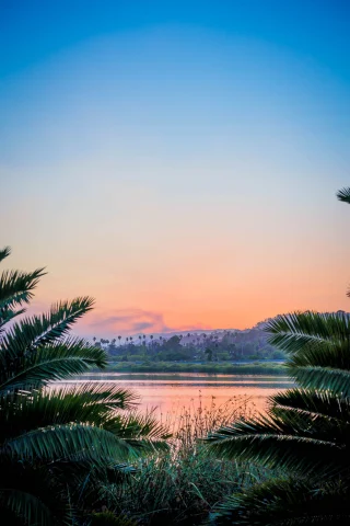 A landscape of Santa Barbara at sunrise.