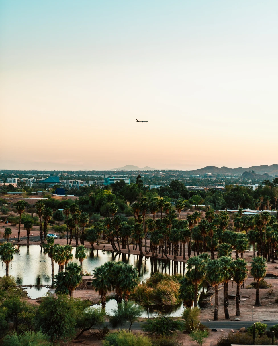 A view of a desert and a plane in Scottsdale.