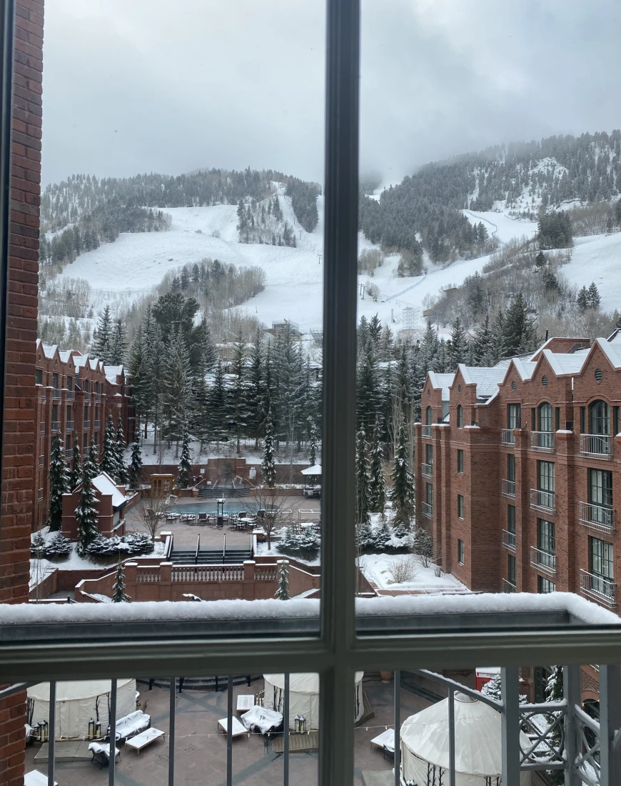 A view of the St. Regis courtyard and Aspen's mountains, from the hotel's window.