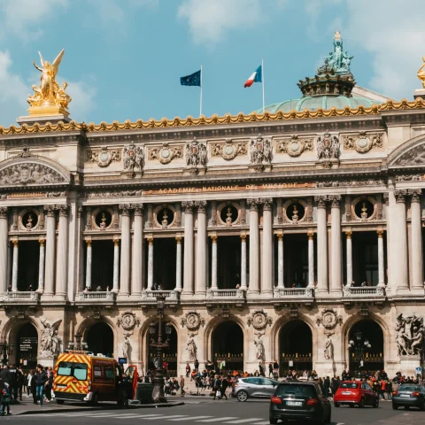 Ornate Palais Garnier in Paris on a sunny day