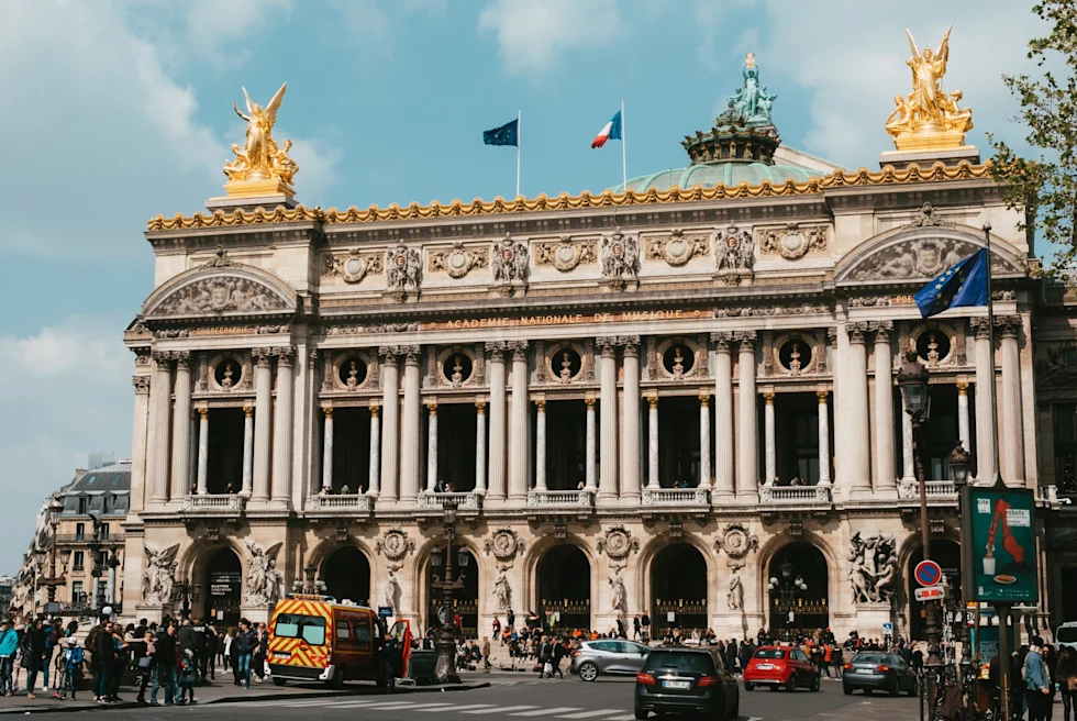 Ornate Palais Garnier in Paris on a sunny day