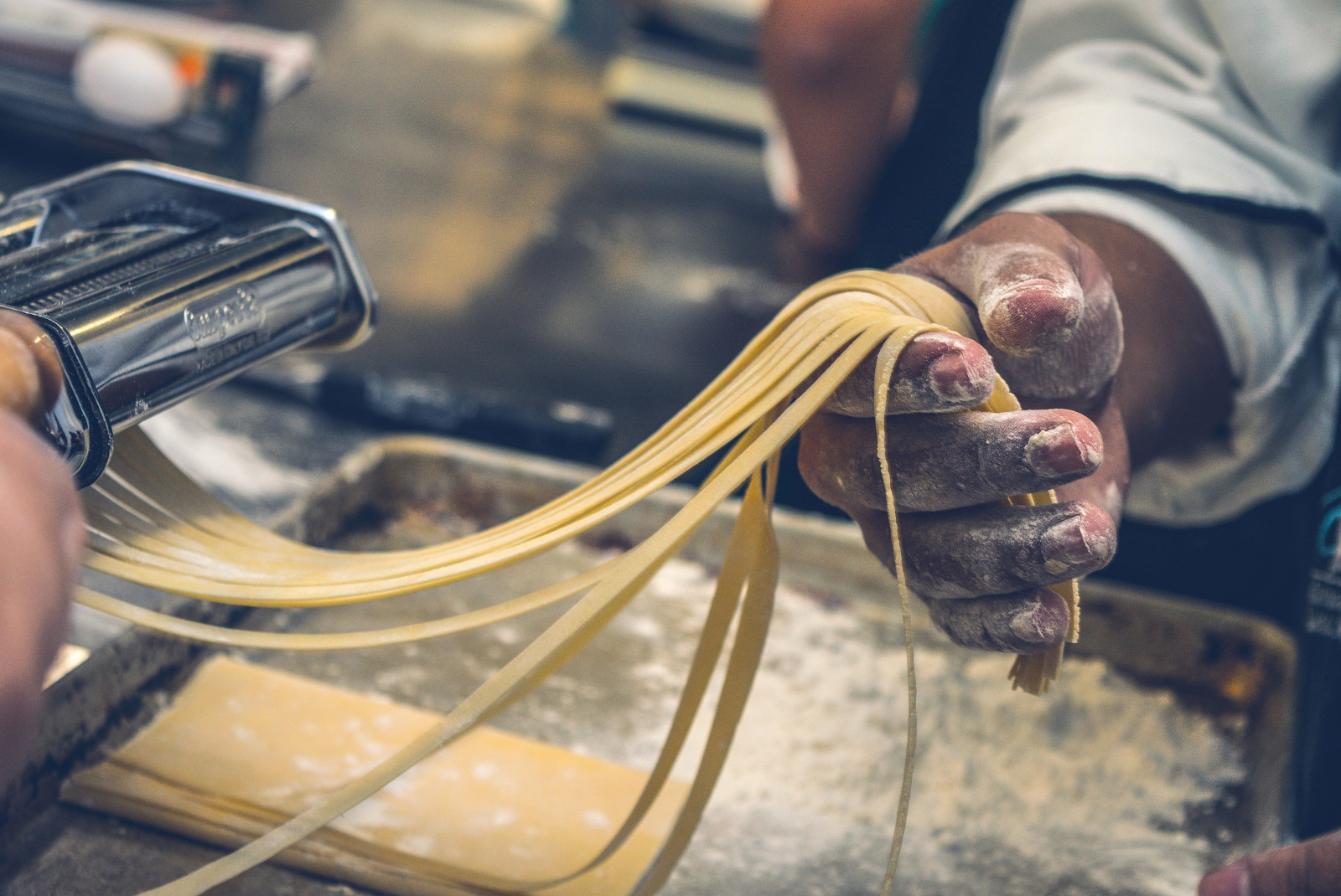 Handmaking pasta in Italy. 