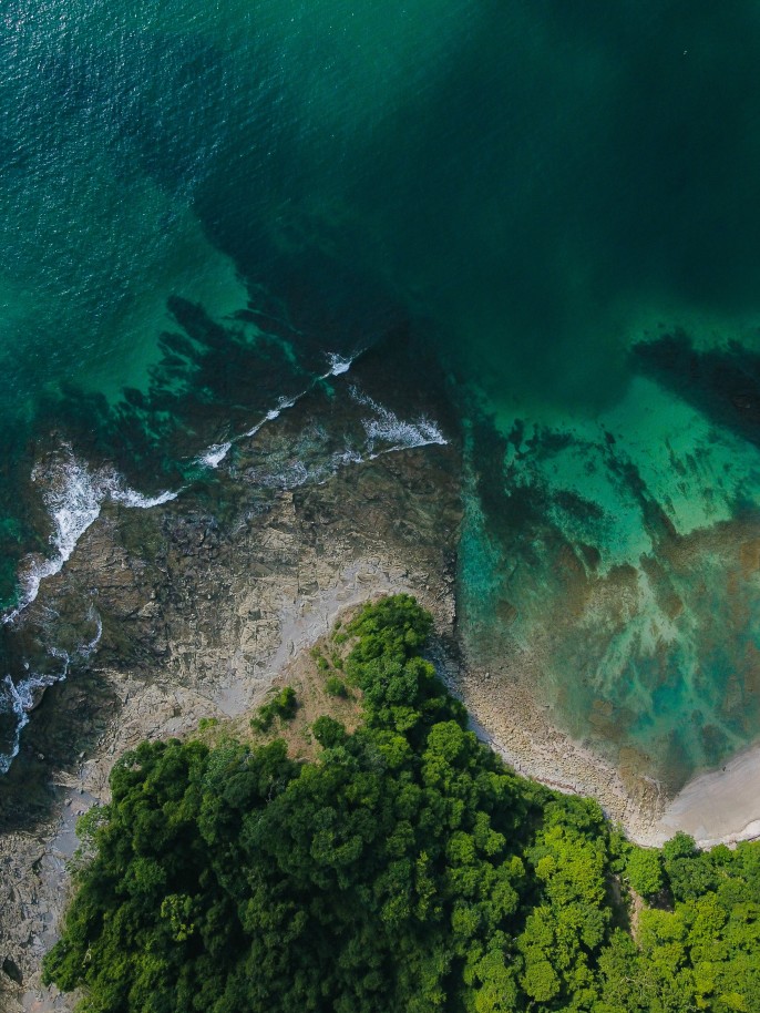 View from above of a beach in Samana, Cost Rica. 