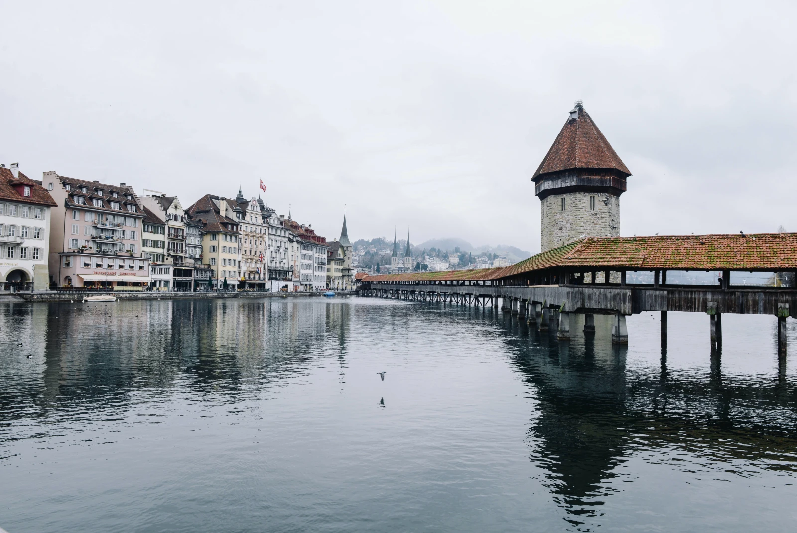 The waterfront in the winter in Lucerne, Switzerland. 