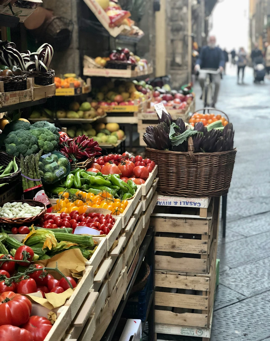 colorful produce in an outdoor street market