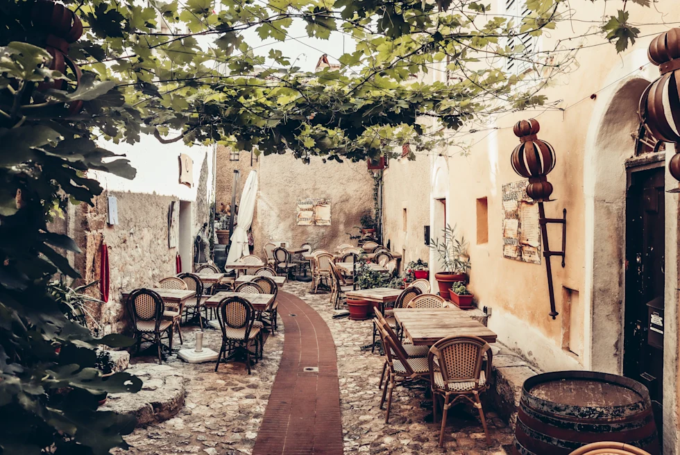 tables and chairs outside