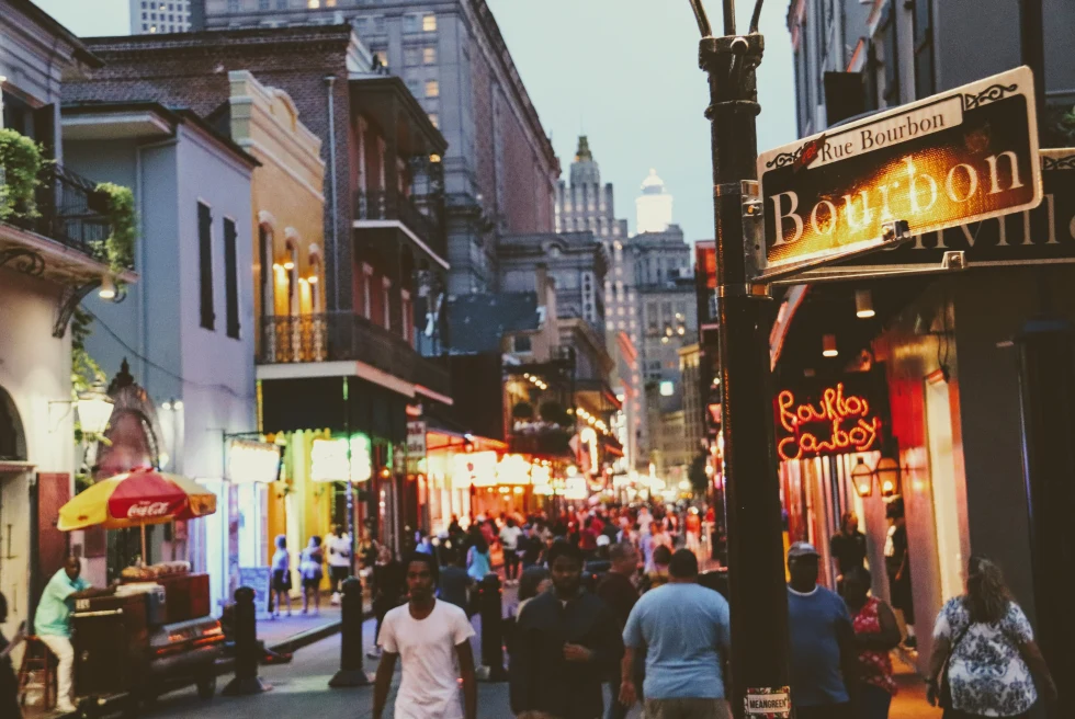 A nighttime busy street of New Orleans