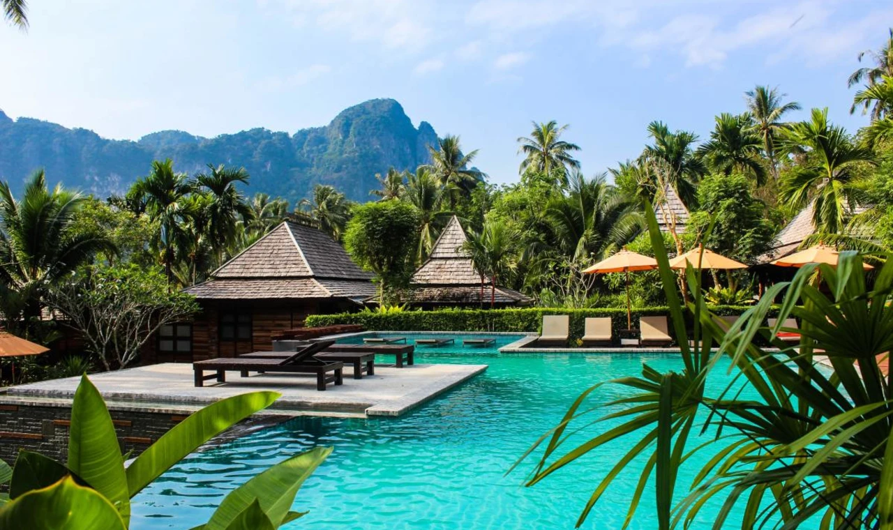 Luxury pool in island, jungle resort in the Ao Nang, Thailand. 